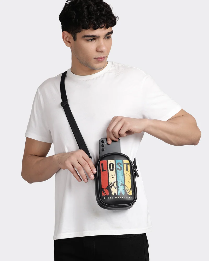 بيواكوف Unisex Black Lost Printed Sling Bag